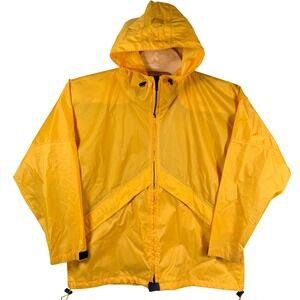LL Bean Windbreaker Jacket Womens Large Yellow Hooded Full Zip Rain Jacket